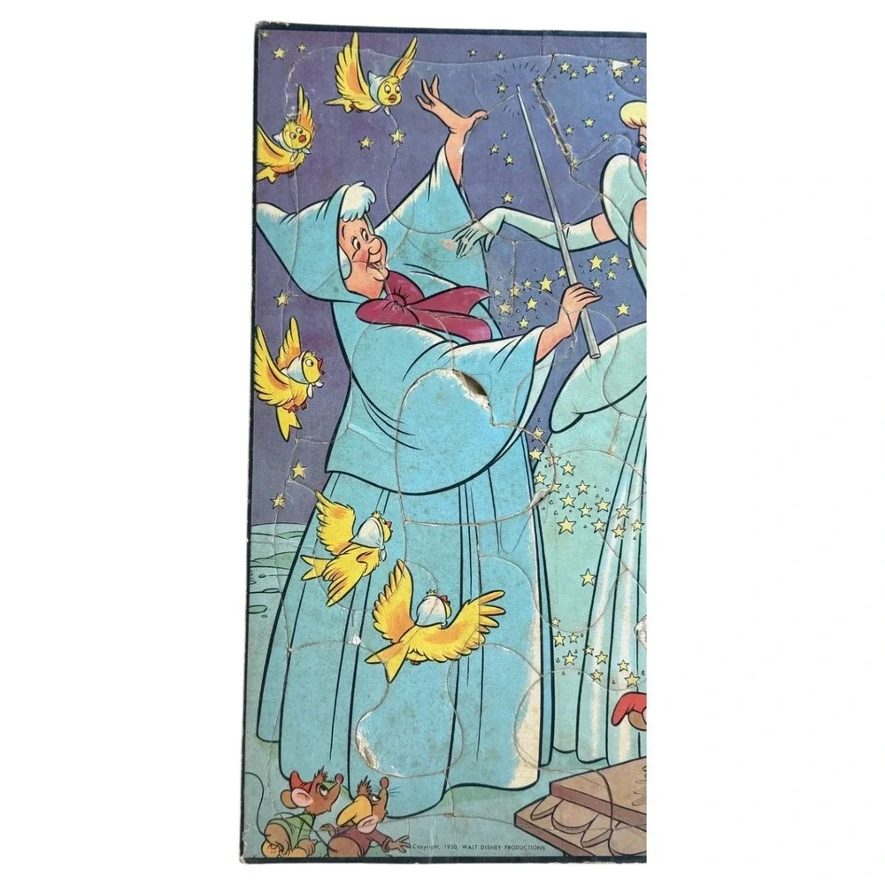 Vintage 1950 Walt Disney Cinderella‎ Fairy Godmother Puzzle Jaymar Tray Style